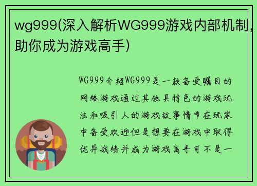 wg999(深入解析WG999游戏内部机制，助你成为游戏高手)